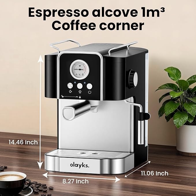 olayks Professional 20-Bar Espresso Coffee Maker, Semi-Automatic with Steam Wand Milk Frother, All-in-One Machine with 1.8L Removable Tank for Latte Cappuccino, Easy Clean
