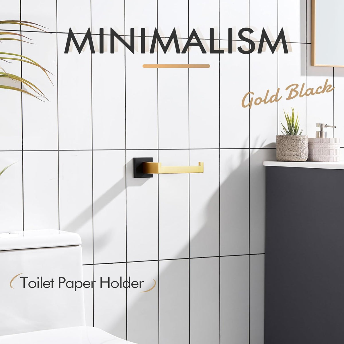 KOKOSIRI Toilet Paper Holders Wall Mounted Toilet Roll Holder for Bathrooms Hardware Washroom T-304 Stainless Steel, Matte Black and Gold B2003GDK