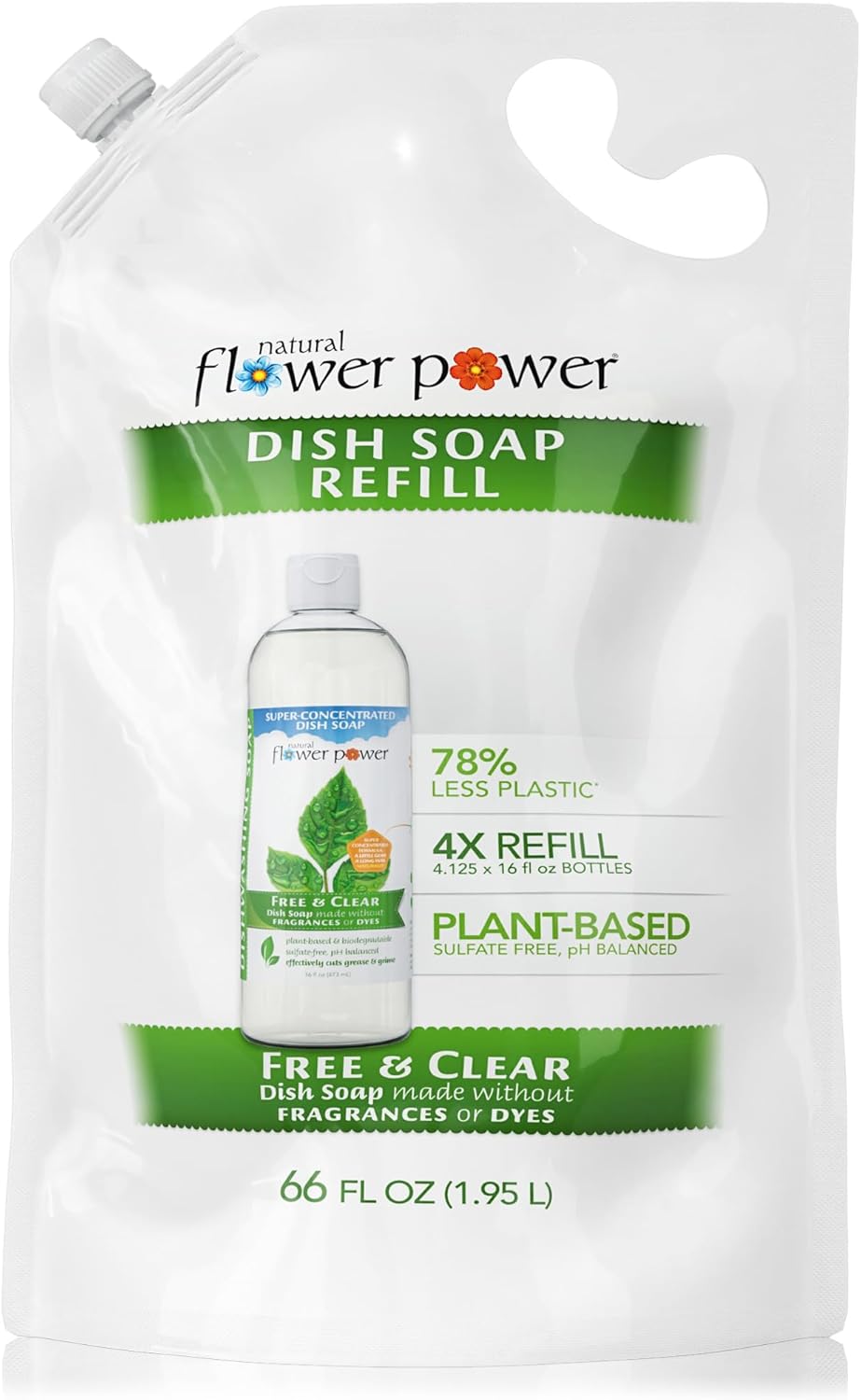 Liquid Dish Soap Refill – 66 Fl Oz Refills 4X – Plant-Based & Scented w/Pure Essential Oils – Natural Dishwashing Detergent – Sulfate-Free Kitchen Soap (Unscented)