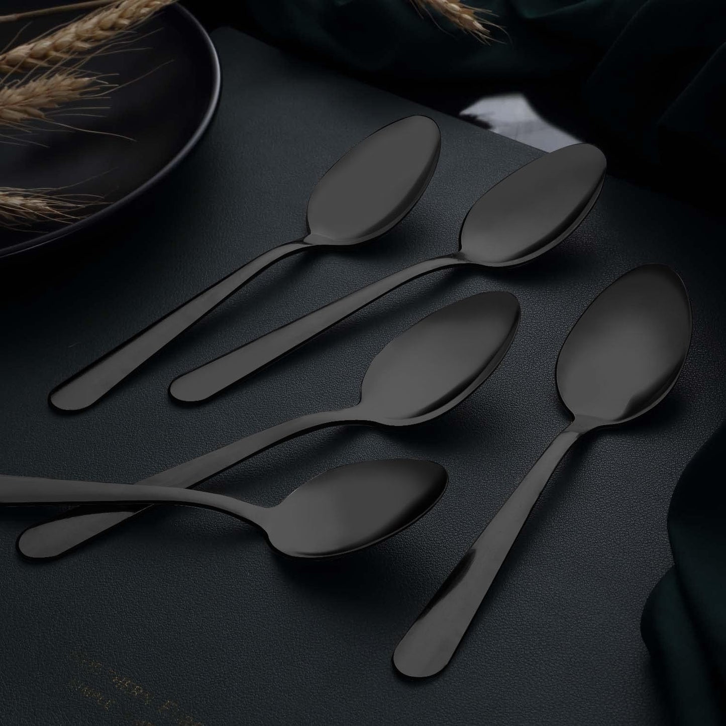 24-Piece Dinner Spoons Set (7.4 inch), Unokit Stainless Steel silverware, Tablespoon, Silverware Spoons Only for Home, Kitchen or Restaurant - Mirror Polished, Dishwasher Safe - Black
