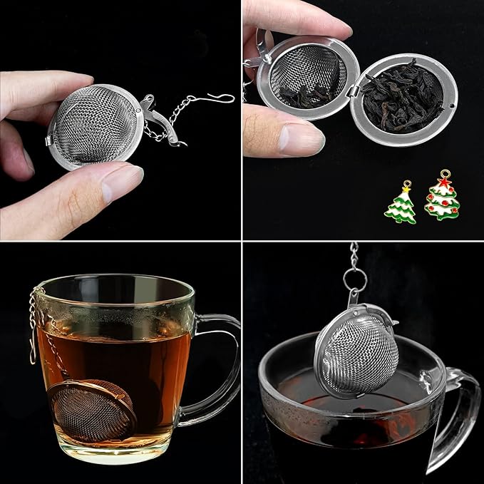 Christmas Stainless Steel Mesh Tea Infuser, 2.1 inch Tea Ball with Christmas Tree Pendant Tea Strainer Tea Diffuser Tea Steeper for Filtering Tea,Tea Infusers for Loose Tea(Christmas Tree, 2PC)