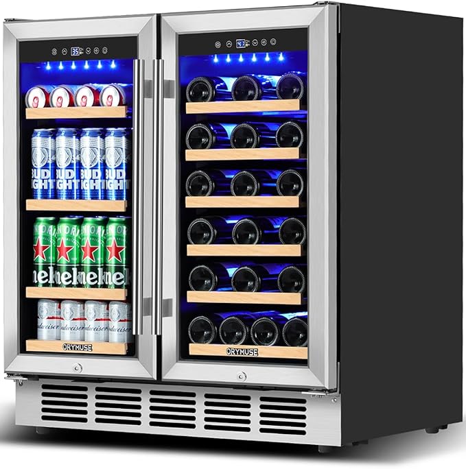 ORYMUSE Wine and Beverage Refrigerator 30 Inch, Beverage Fridge Dual Zone with Upgraded Cooling, Wine Beverage Cooler Built-in or Freestanding, 30 Bottles and 110 Cans Large Capacity