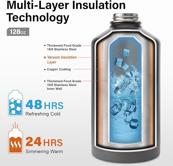 DYSANKY 1 Gallon Water Bottle Insulated | Thickened Stainless Steel Vacuum Metal Water Jug | Portable Sports Large for Gym and Hiking with Straw, Carrier Bag, Handle Strap | BPA-Free 128 oz