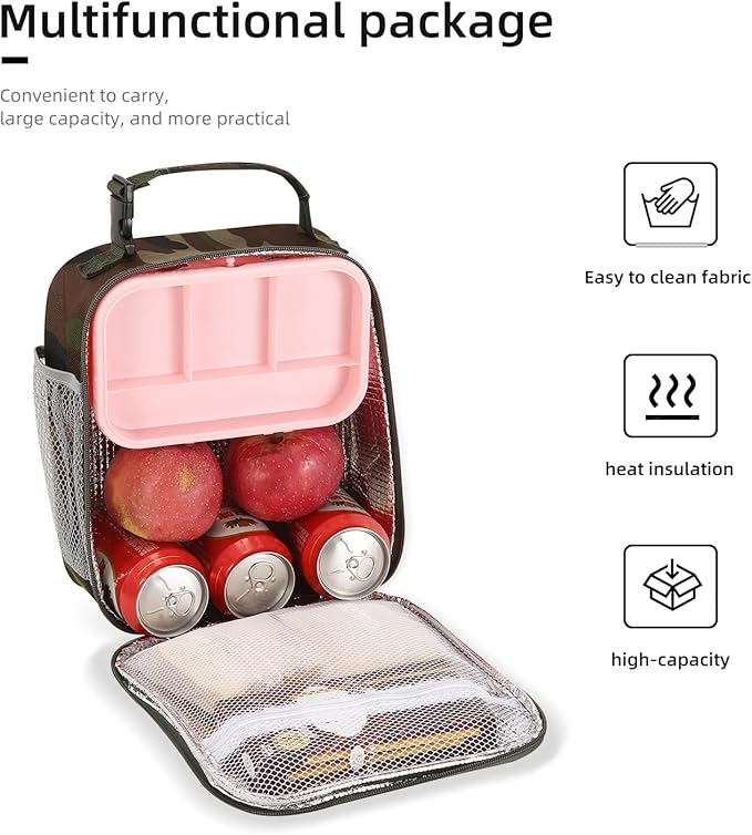 Lovoeo Lunch box Lunch bag for men women Insulated Lunchbox Lunch bags for Work Picnic Travel (Green camo)