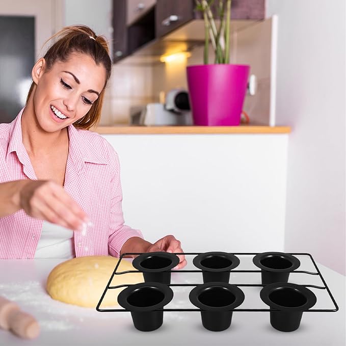 Nonstick Thick Carbon Steel 6-cup Muffin Pan Deep Baking Tray for Oven Pudding Popover Baking, Black Sturdy Bakeware for Muffins and Cupcakes