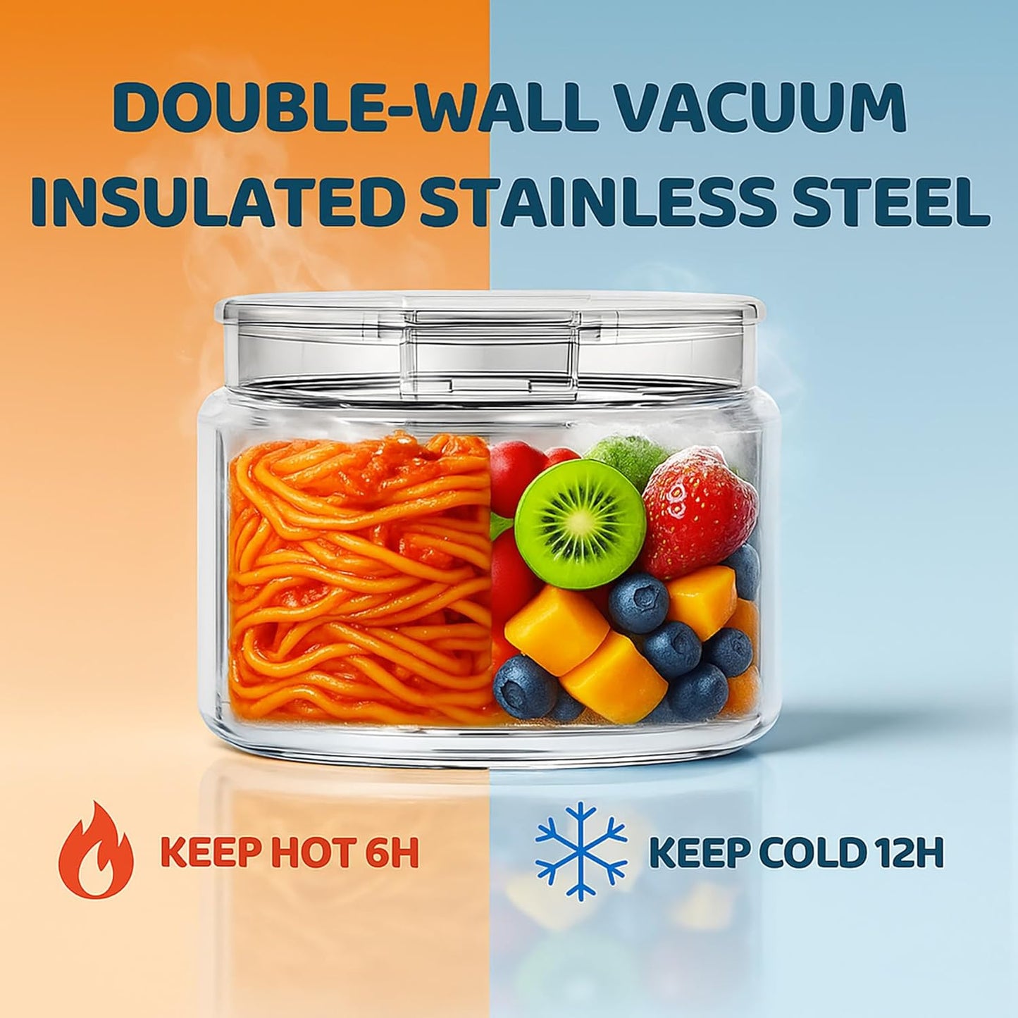 14.5oz Soup Thermo for Hot Food Kids Vacuum Insulated Food Jar Twist-Free Soup Thermo for Hot Food Kids Leakproof Stainless Steel Wide Mouth Lunch Container, Blue
