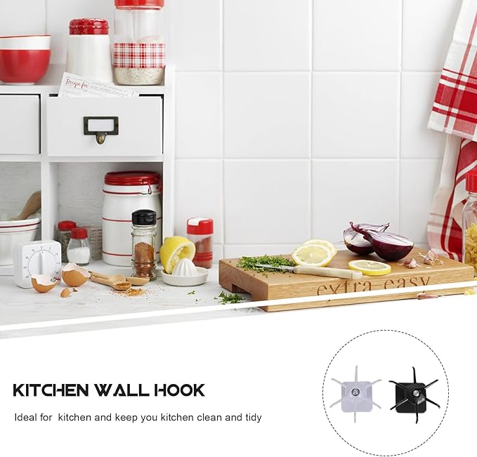 DOITOOL Wall-Mounted Kitchen Utensil Hooks Set, 2pcs Punch-Free Wall Organizer Hooks in Black and Gray White, Space-Saving Hanging Rack for Spatulas and Spoons, Kitchen Storage Solution