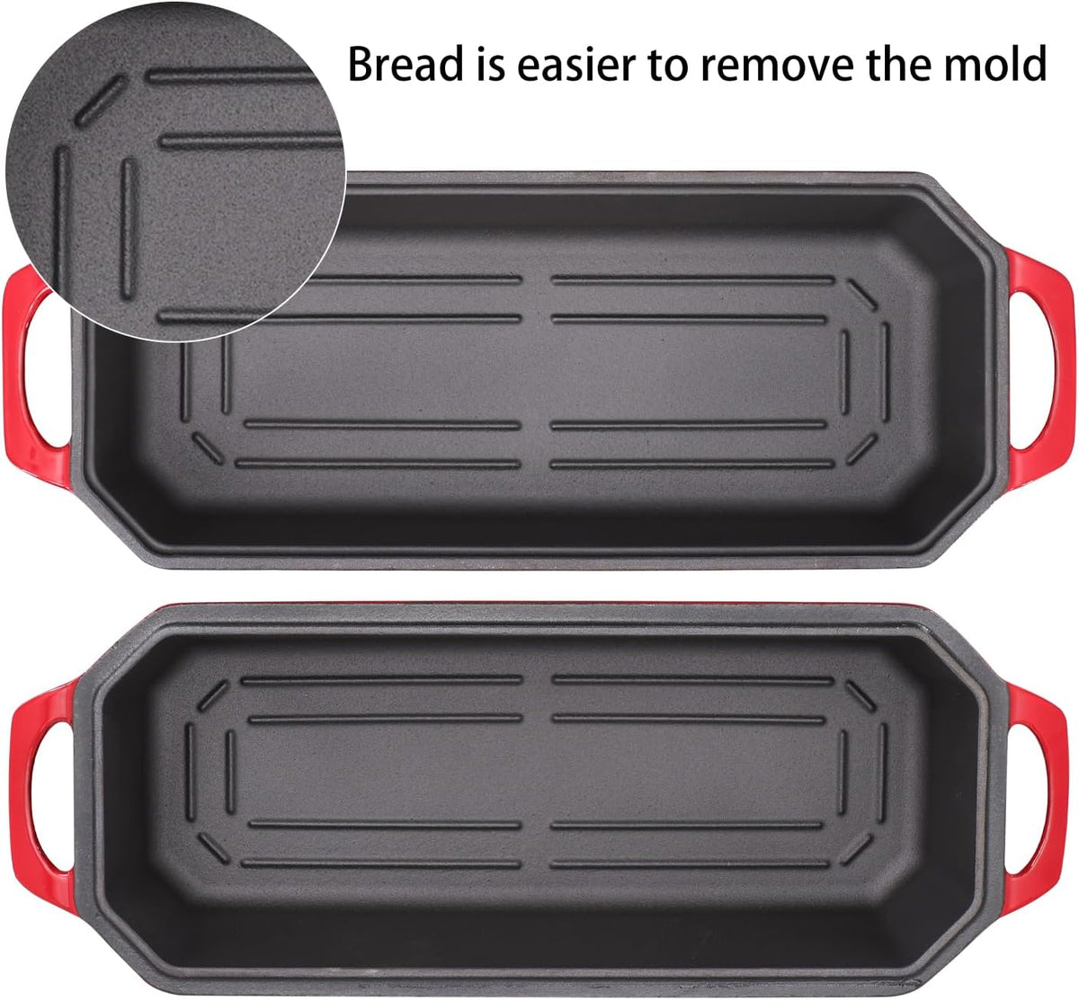Bread Pan Cast Iron Loaf Pan with Lid Bread Loaf Pan 13x5 Inch Enameled Cast Iron Sourdough Bread Pan,Red