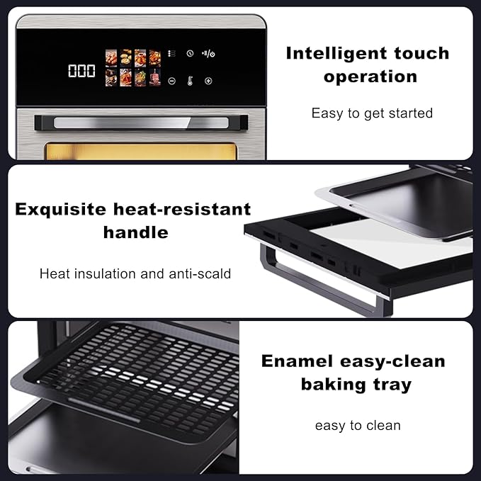 18QT Large Air Fryer Oven with Touch Screen Display, 10-in-1 Air Fry, Roast, Bake, Broil, Dry, Frozen, Proof Combo with Window, Family-Size, Multi-Function, Healthy Cooking 120V