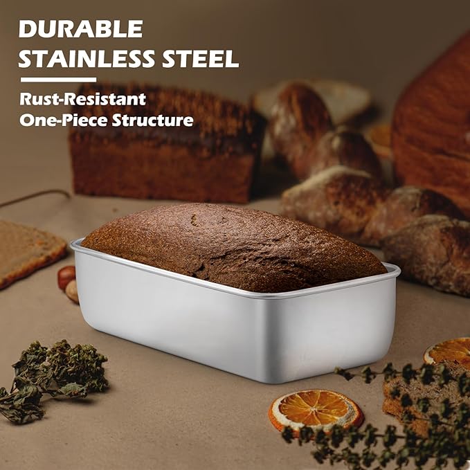 Leonyo 4 Pack Loaf Pans for Baking Bread, 9x5IN Stainless Steel Loaf Bread Pans for Homemade Meatloaf, Banana, Brownies, Lasagnas, Dishwasher Oven Safe