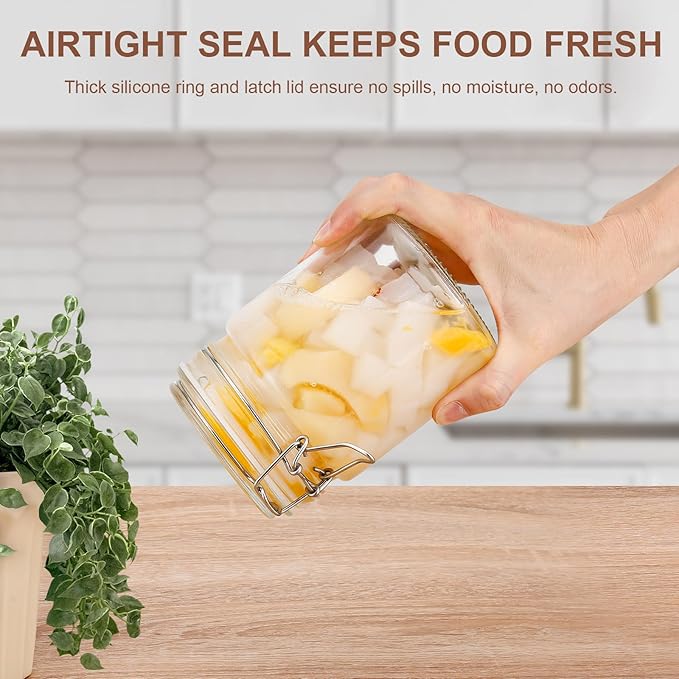 Glass Jars with Airtight Lids, 26oz Glass Storage Jars Set of 6, Thick Food Storage Containers for Pantry Organization, Kitchen Counter, Coffee, Pasta, Cereal
