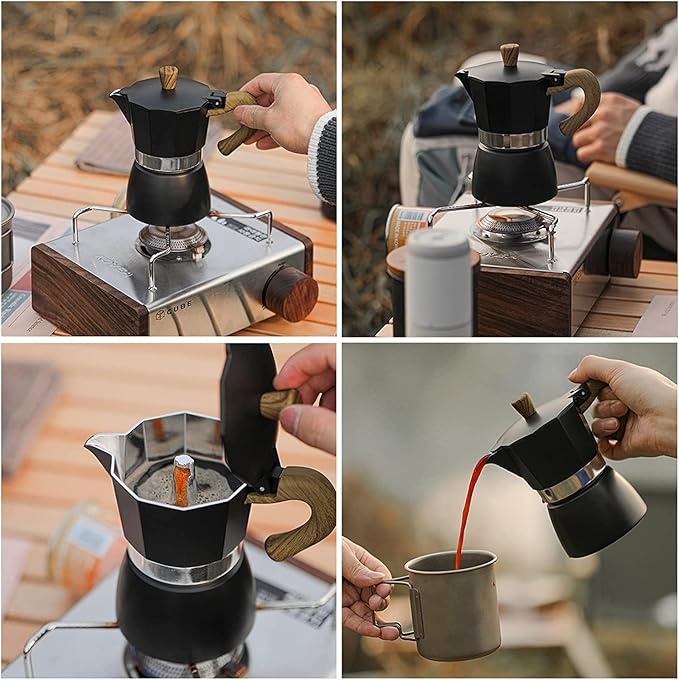 Moka Pot, Stovetop Espresso Maker Italian Coffee Maker Coffee Pot 6 cup/10 OZ Aluminium Stovetop Camping Espresso Maker Manual Cuban Coffee Percolator for Cappuccino or Latte（black）
