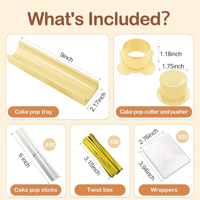 Circle Cake Pop Mold for Baking with 50PCS Cake Pop Sticks Bags Ties,Baking Molds for Birthday Wedding Baby Shower Kids Party Desserts-Yellow