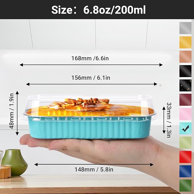 EUSOAR Baking Cups with Lids, 25pcs 6.8oz 6.5"x2.5"x1.2" Disposable Aluminum Foil Mini Loaf Cake Pans Tin with Lids，Cupcake Ramekins Baking Cups Containers Cheesecake Creme Brulee Ramekins Pan