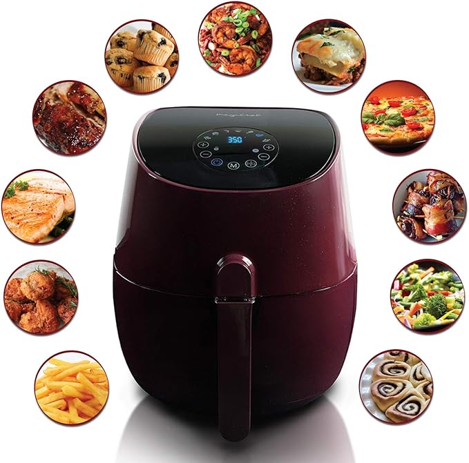 MegaChef 3.5 Quart Airfryer And Multicooker With 7 Pre-programmed Settings in Burgundy