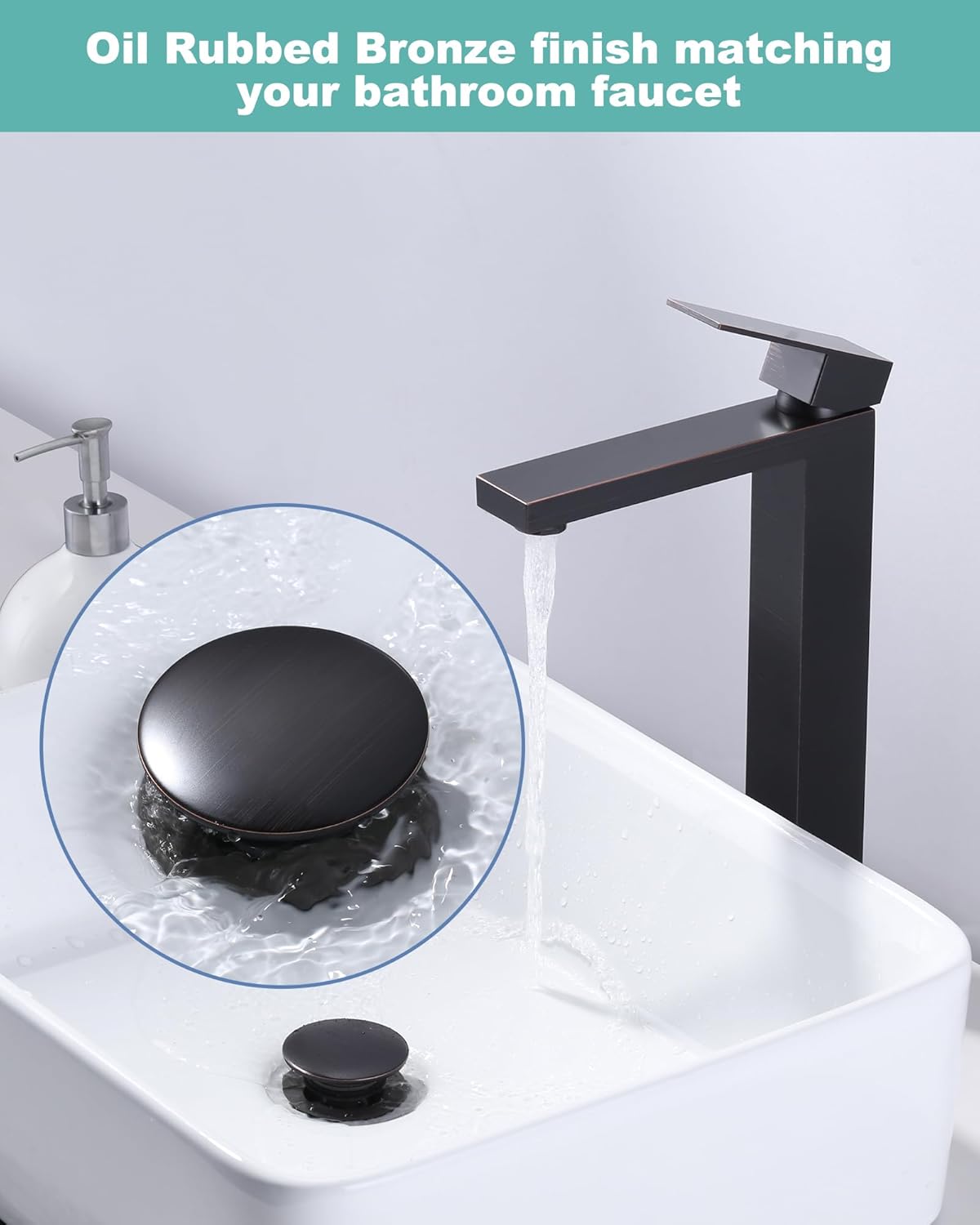 Bathroom Sink Drain Without Overflow, ARCORA Oil Rubbed Bronze Pop Up Drain for Vessel Sink Clicker Drain Stopper