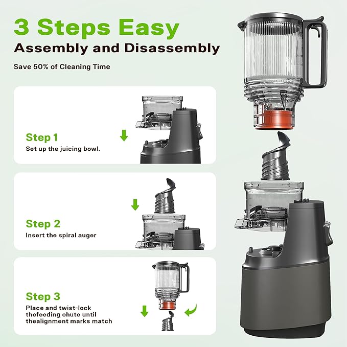 Cold Press Juicer, Juicer Machines with 5.3" Wide Feed Chute, Slow Masticating Juicer for Whole Fruits and with VegetablesHigh Yield (Gray)