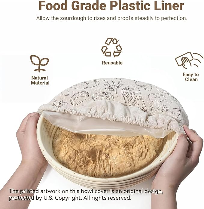 2 Pack 10'' Bowl Covers for Bread Proofing with Plastic Liner, Reusable Cloth Bread Bowl Cover for Sourdough Rising