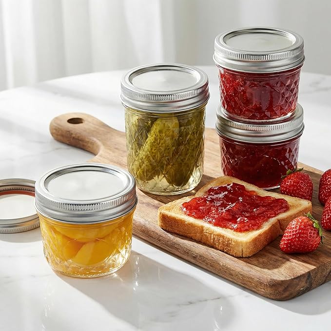 CycleMore 4oz Mason Jars, 40 Pack Small Glass Jar With Silver Separable Lids & Colorful Plastic Lids, Mini Canning Jars for Honey, Jam, Jelly, Wedding Favors, Kitchen Food Storage