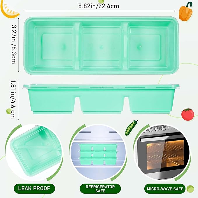 Hushee 5 Pack 17 oz Small Meal Prep Containers with 3 Compartments Snack Containers with Lid Disposable Plastic Bento Box Travel Lunch Food Boxes Stackable for Office Picnic (Green)