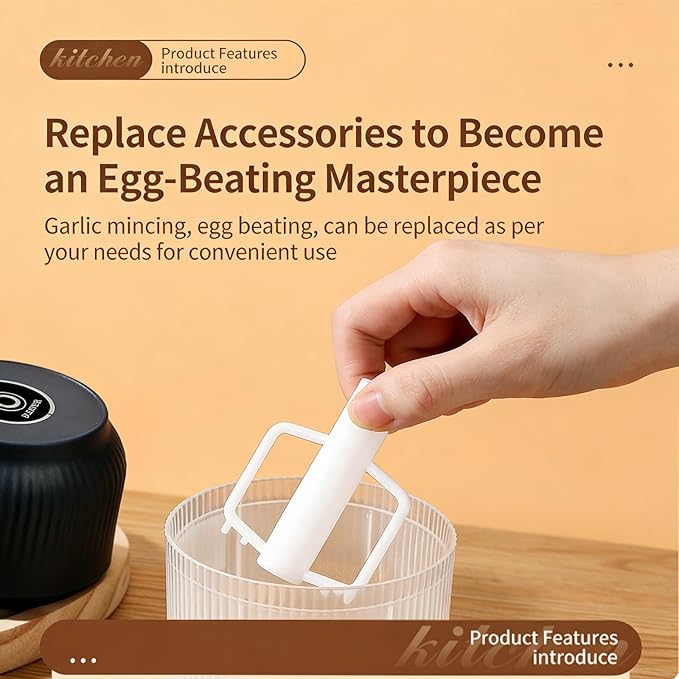 2026 Upgraded Electric Garlic Chopper 320ML Mini Food Processor, 6 Stainless Steel Blades, USB Rechargeable Portable Cordless Veggie Vegetable Onion Nut Meat Grinder, One blue Six blades & egg beater