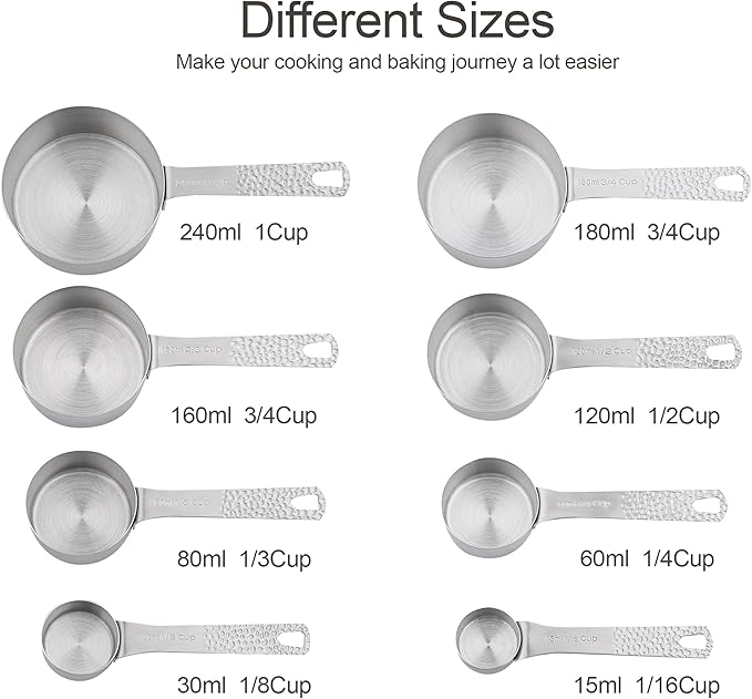 Measuring Cups and Spoons set, 18/8 Stainless Steel Measuring Cups and Spoons, Metal Measuring Tools for Kitchen & Baking, Metric & US Measure Cups and Spoons Set for Dry & Liquid