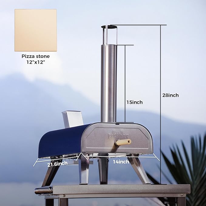 BIG HORN 12" Multi-Fuel Outdoor Pizza Oven – 3-in-1 Wood-Fired, Gas & Electric Compatible (Burners Sold Separately), Pellet Pizza Oven Portable Pizza Maker for Backyard, Camping & Tailgating, Blue