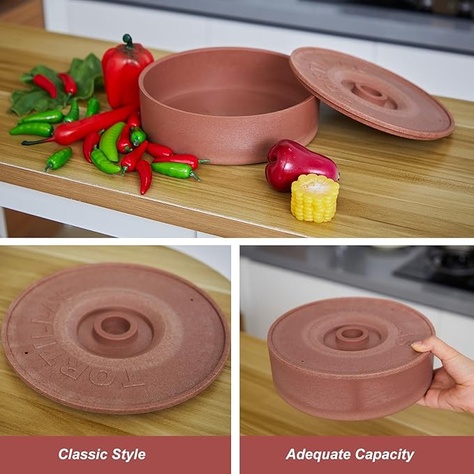 Sabary 4 Pcs Tortilla Warmer with Lid 8.5 x 2.4 Inch Robust Plastic Tortilla Holder Taco Keeper Pancake Waffles Food Container Microwave Save for Mexican Night Fiesta Party Home Restaurant Bar (Brown)