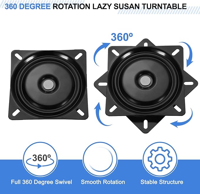 uxcell 7" Bar Stool Swivel Replacement, 360° Rotation Lazy Susan Turntable, Square Ball Bearing Seat Swivel Base Mount Plate for Recliner Chair or Table, Black (175x2mm)