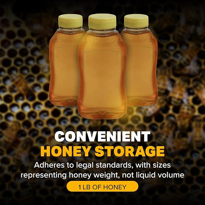 Mann Lake Refillable Hourglass Honey Jars | 1 lb Plastic Containers with Yellow Flip-Top Lids | Empty Bottles for Honey Storage & Dispensing | 24-Pack (Honey Not Included)