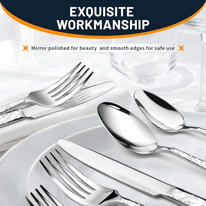 NICE KITCHEN 60 Piece Silverware Set for 12, Food-Grade Stainless Steel Utensils Set,Wave Style Design & Mirror Polished - Dishwasher Safe