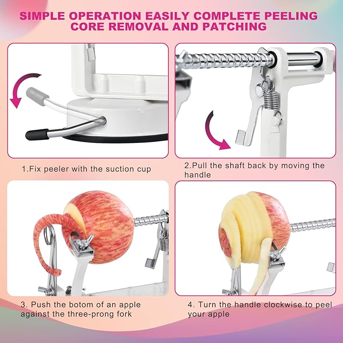 Apple Peeler, Slicer Corer Potato Peelers 3 In 1, Stainless Steel Heavy Duty with Suction Cup Base And 3 Extra Blades (White)