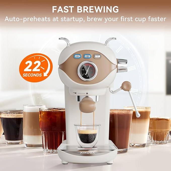 XIXUBX Espresso Machine, 20 Bar Pump Temperature Control, Compact Espresso Maker with Steam Milk Frother, Professional Coffee Makers for Home, Cappuccino Latte Machine, Gifts for Coffee Lover