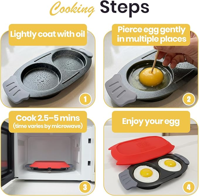 Eggssentials - Microwave Egg Cooker, Non-Stick Egg Fryer Pan with Silicone Lid, Egg Sandwich Maker and Omelette Maker for Quick Breakfast, Easy to Use and Clean, Red Color