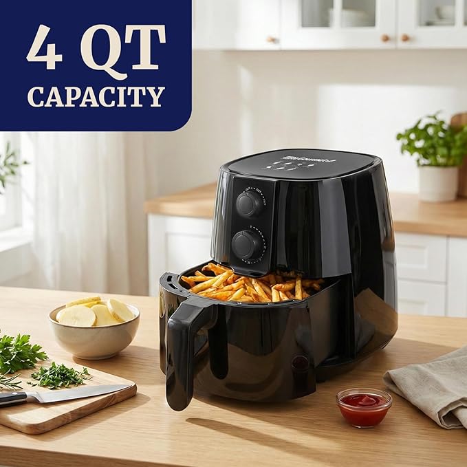 Elite Gourmet EAF4617 Electric Digital Hot Air Fryer, 1350Watts, Oil-Less Healthy Cooker, Timer & Temperature Controls, 4 Quart, Black
