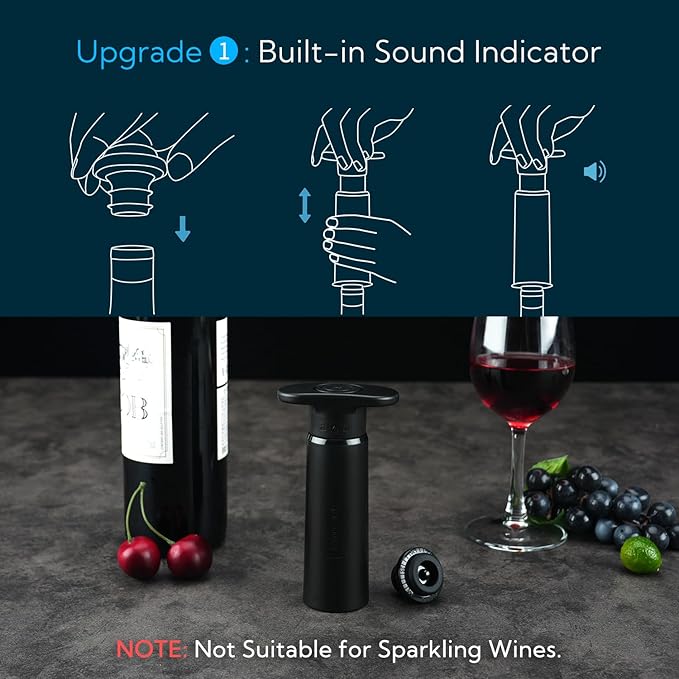 KITCHENDAO Rechargeable Electric Wine Aerator Dispenser and Wine Saver Pump with Sound Indicator