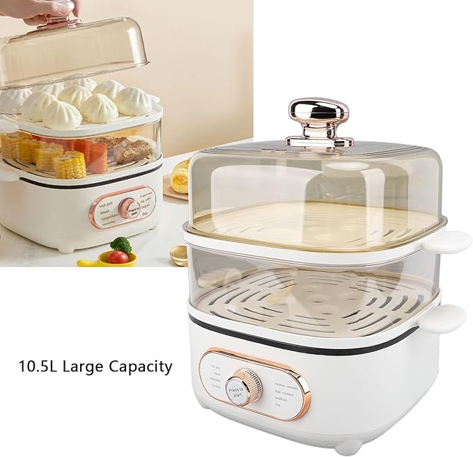 2 Tier Electric Food Steamer, 1200W Stackable Steam Cooker Electric Hot Pot Vegetable Steamer for Vegetable Seafood Soup Noodles Ramen Cooker (US)