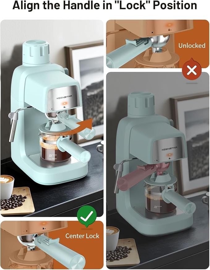 KEENSTAR 3.5Bar Espresso Machine with Milk Frother, 800W Compact Espresso and Cappuccino Machine with Preheating Function, 4 Cup Espresso Maker for Cappuccino or Latte, Gift for Coffee Lover