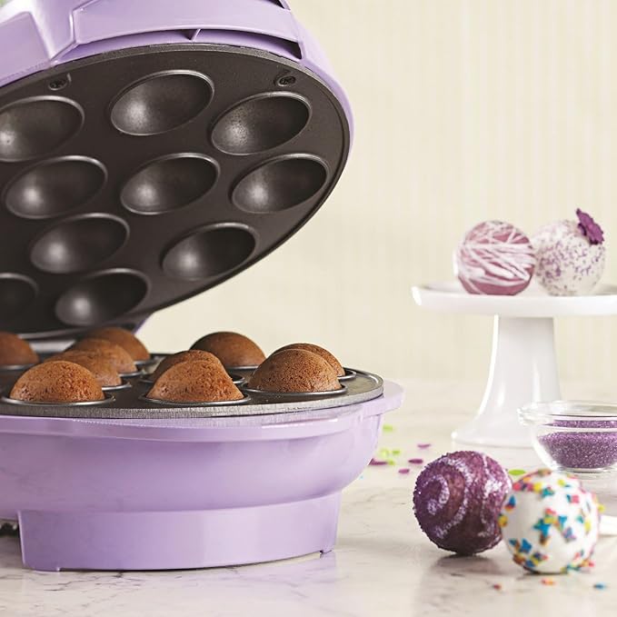 Electric Cake Pop Maker – Nonstick 12 Cake Pop and Donut Hole Baker, Fast Baking with Indicator Lights & Cool Touch Handle, Purple