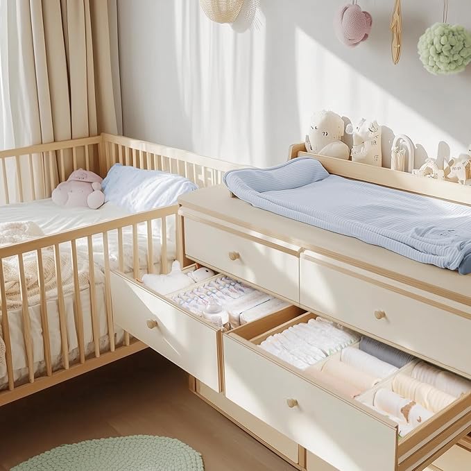 Criusia Drawer Organizer Clothes, 24 Pack Dresser Organizer for Baby Clothes, Underwear, Sock- Foldable Closet Organization and Storage Dividers Bins for Nursery, Bedroom and Dorm (Beige)