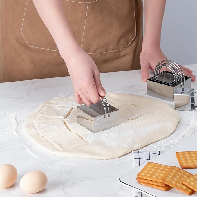 Biscuit Cutter Set Square Cookie Cutters with Handle 5 Pieces Stainless Steel Square Professional Baking Dough Tools for Cake