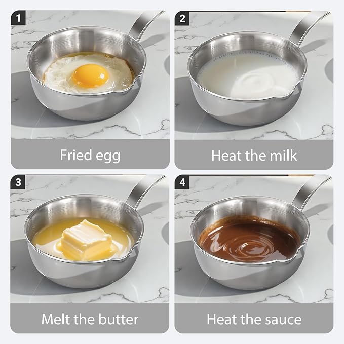 18/10stainless steel butter warmer, 13.5 fl oz(400 ml) coffee/milk warmer, mini saucepan, egg pan, chocolate melter,ideal for seafood butter warmers suitable for induction and gas stoves