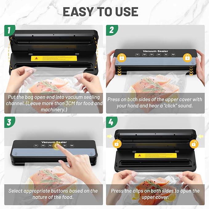 MAXDONE Vacuum Sealer Machine Food Vacuum Sealer for Food Storage Food Sealer Machine 6-in-1 for Dry/Moist Modes, Compact Design with 10 Vacuum Sealer Bags