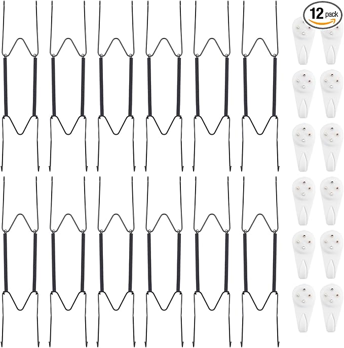 Bilillo 12 Pack Plate Hangers for The Wall, Suitable for 9-11 Inch Decorative Plate,Invisible Heavy Duty Wire Plate Holder with Wall Hooks, Plate Hangers for Displaying Plates, Platter, Dish (Black)
