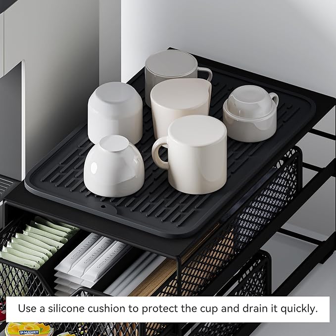 K Cup Organizer for Coffee Station - Sturdy Machine Base 60 Coffee Pod Storage Drawer, Non-Sagging Stand Compatible with Keurig K-Cup Pods, Anti-Vibration, No Assembly (Black)