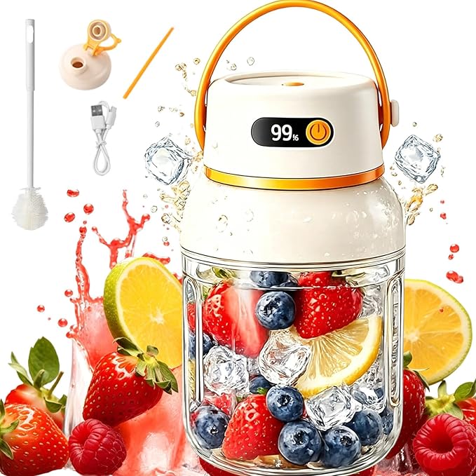 Portable Electric Juicer Cup with Zero Cord Hassle, Leakproof USB-C Rechargeable with Dual Lid Design, Personal Portable Juicer Blender for Gym, Office, Travel and Outdoors (800ml/27.05 oz)