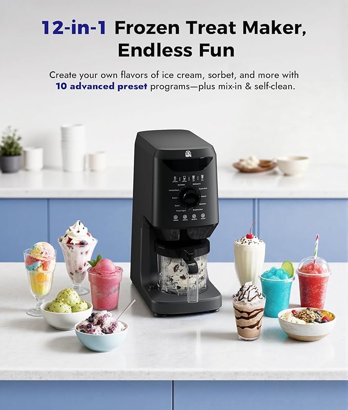12-in-1 Ice-Cream Maker Machine - 11 Preset Programs & Self-Cleaning, Healthy Frozen Yogurt Maker for Gelato, Slushies, Sorbet, Mix-ins & More, Includes (2) Pint Containers, Mother's Day