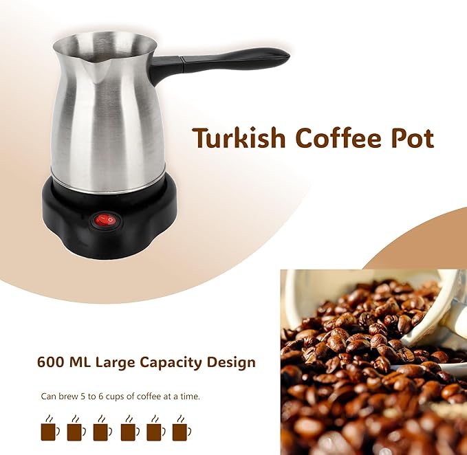 Gugxiom 600ml Electric Turkish Coffee Pot, Stainless Steel Turkish Coffee Maker, Heating Tea Maker Kettle For Home Travel