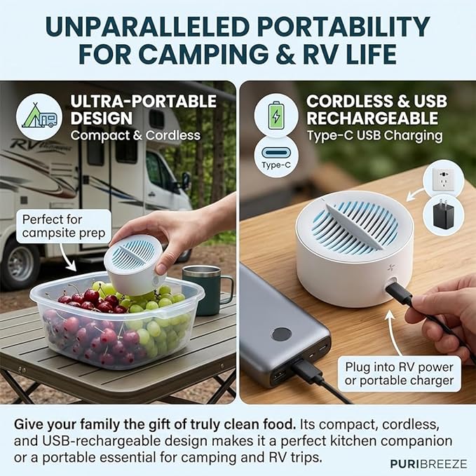 Genuine Premium Produce Cleaner, Fruit & Vegetable Cleaner Device, with Microbubble Electrolysis, Produce Machine-5-Min Auto Cleaning, Waterproof Food Purifier for Fruits, Vegetable (1PC)