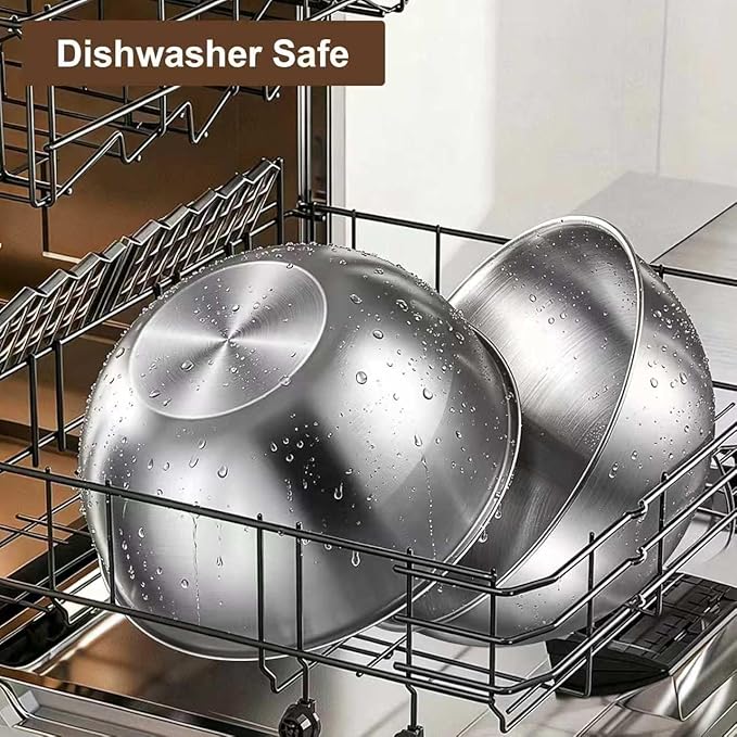 Gronivex Stainless Steel Mixing Bowls Set of 2 (4.2 & 5.3 Qt), Food Grade 304, Dishwasher Safe, Stackable Nesting Bowls for Baking, Salad Prep & Cooking